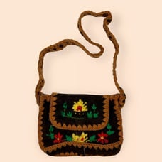 1970s vintage brown suede bag embellished embroidered mini purse