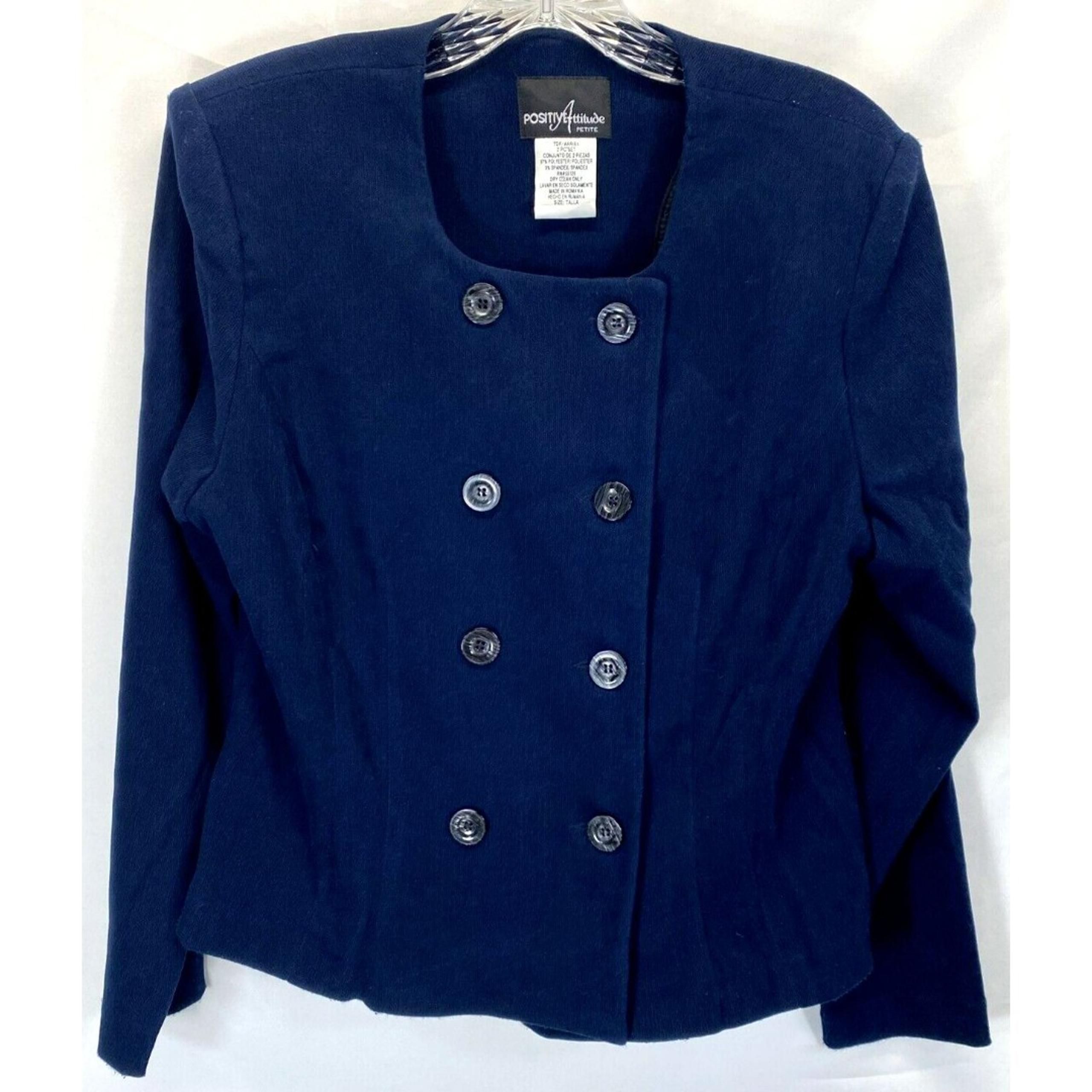 Positive Attitude Petite Women's Blazer Jacket Size 10P Blue Double Breasted