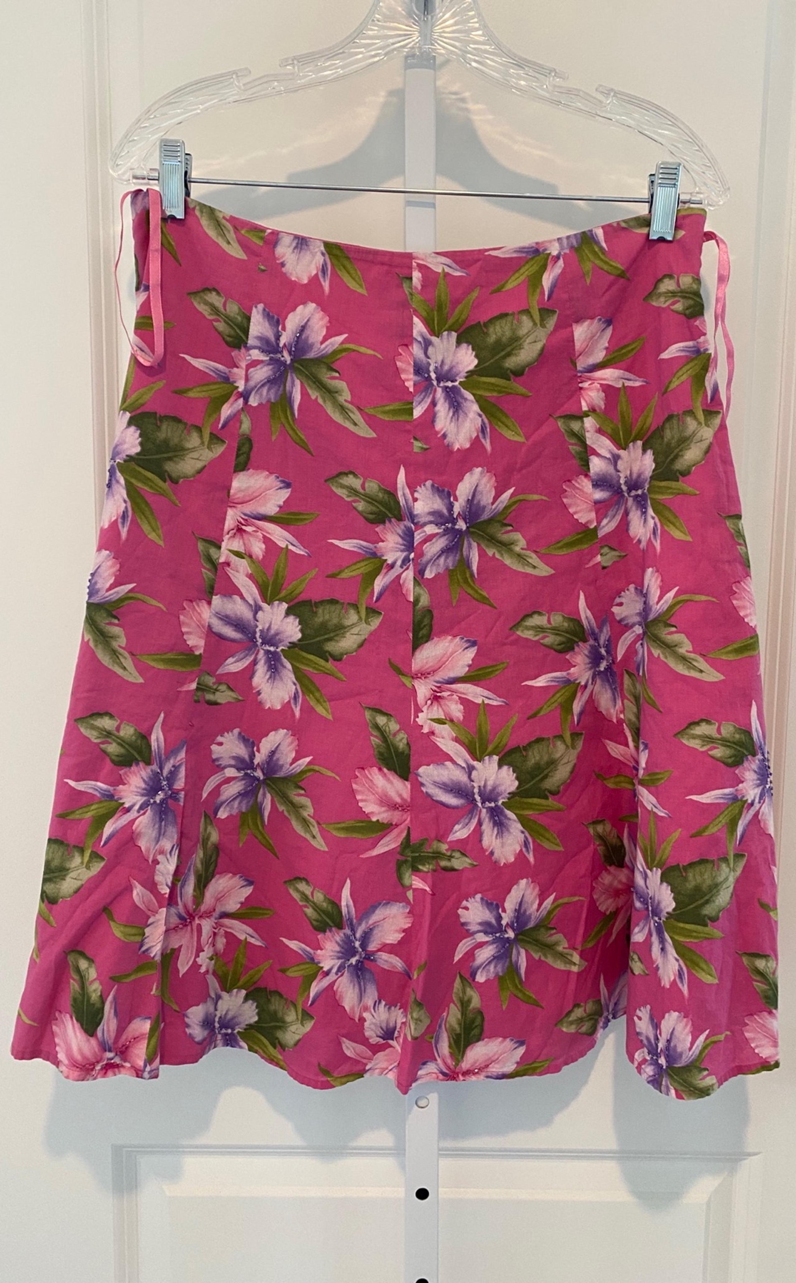 JONES NEW YORK SIGNATURE A Line Tropical Floral Skirt Pink Beaded Lined.