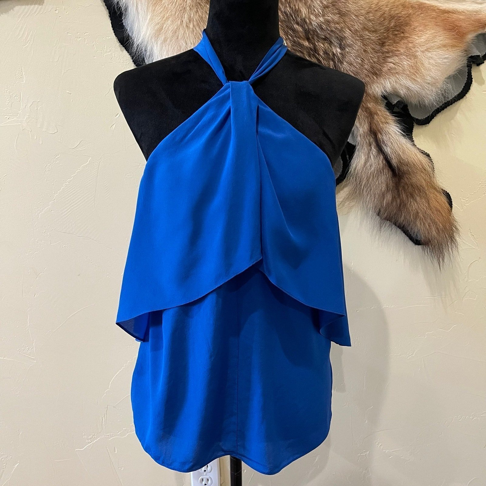 Mika Mindel Royal Blue 100% Silk Halter Tank