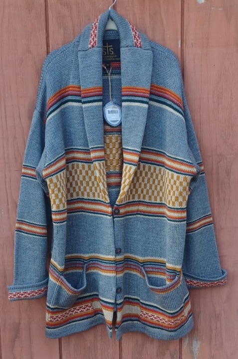 STS Ranchwear Women's Tularosa Aztec Sweater Grey Chunky Cardigan Coat Size XL