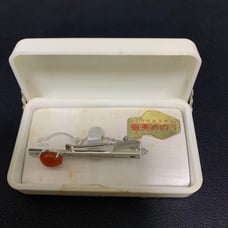 Silver Tie Clip with Orange Agate from Hokkaido