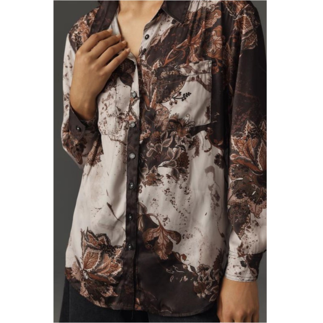 Anthropologie Women's Size XXS Brown Motif Button Down Shirt NWT