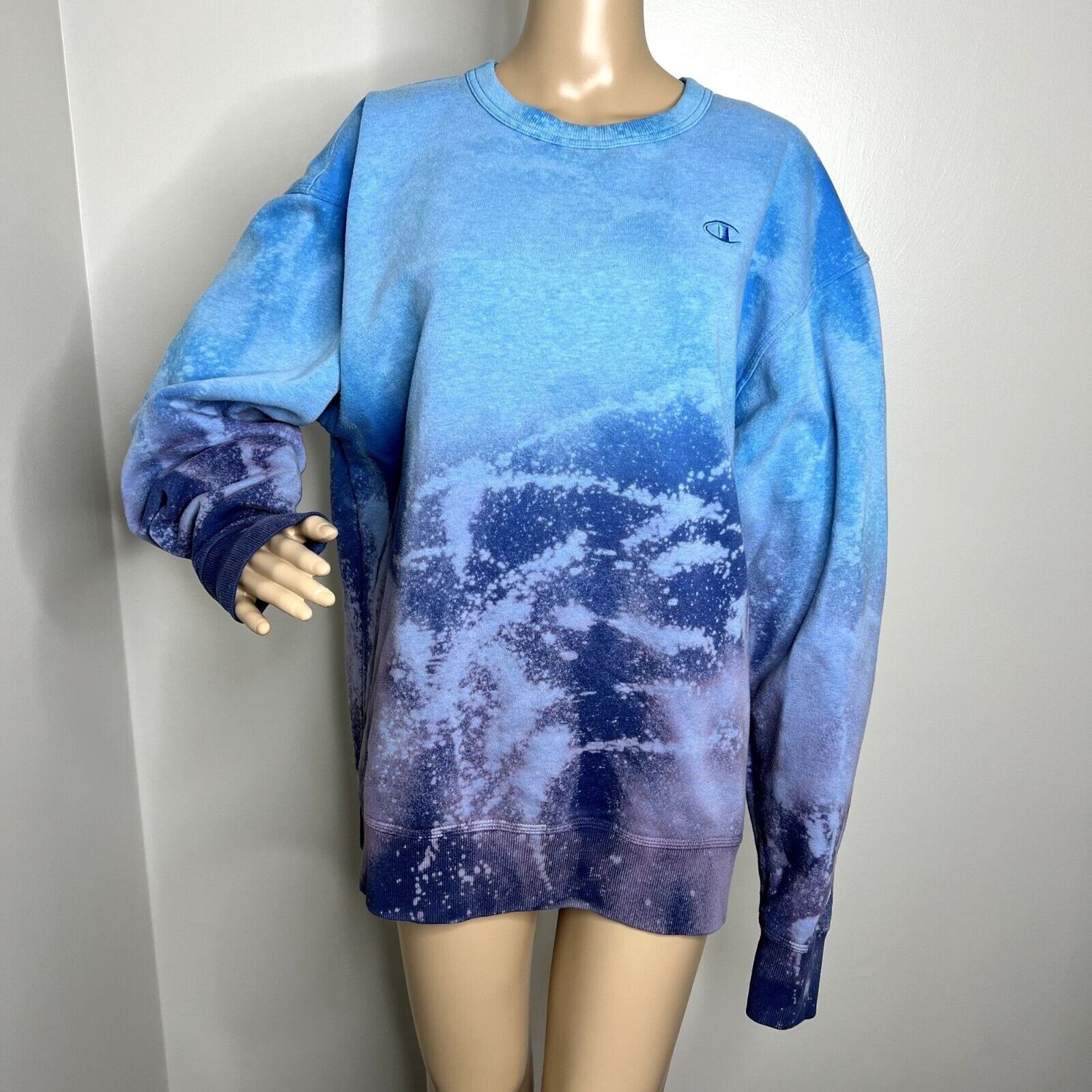 Champion Bleach Dyed Long Sleeve Crewneck Sweatshirt