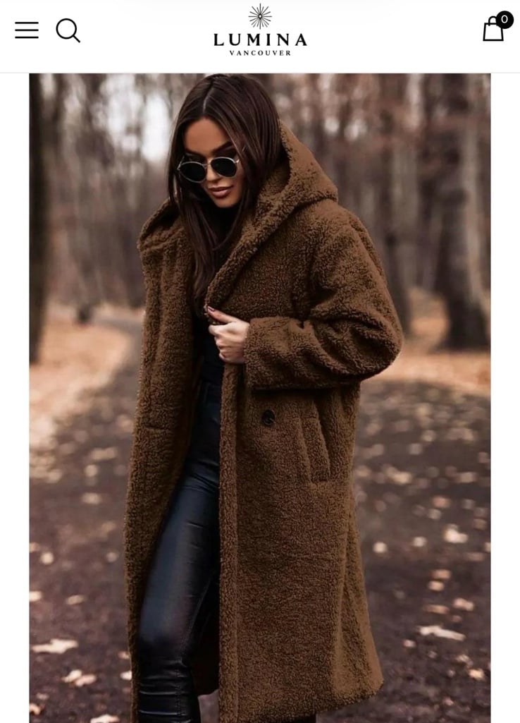 NWOT Winter Cozy Hooded Coat in women’s Small - Brown - Lumina Vancouver