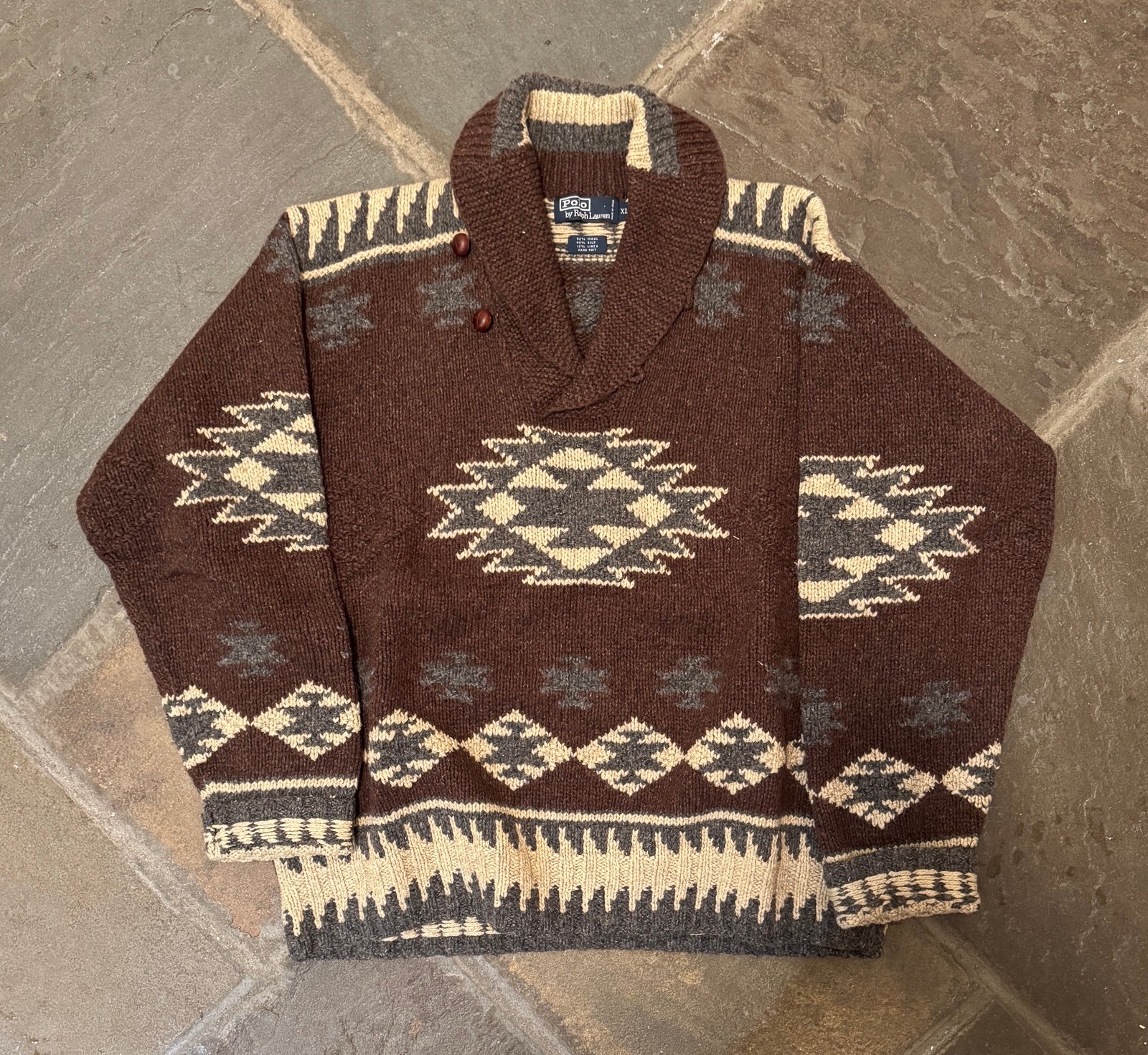 Vintage Polo Hand Knit Sweater | Mens XL | 42% wool 40% silk 18% linen