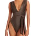 Ramy Brook Sparkle Viona Belted Metallic Gold One Piece Swimsuit In Sun Sparkle