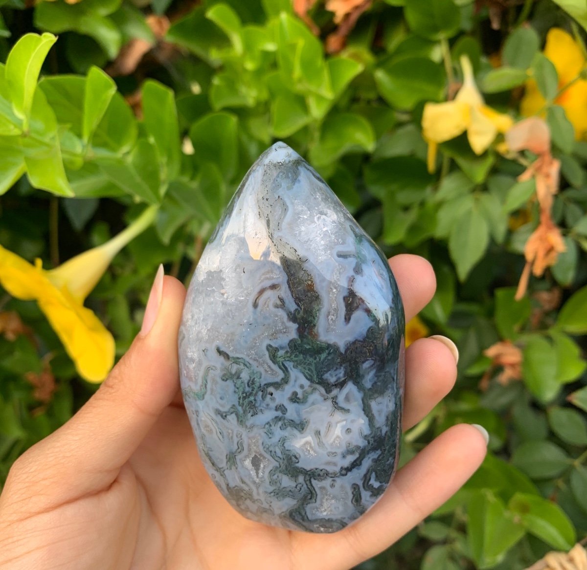 Moss agate spade teardrop