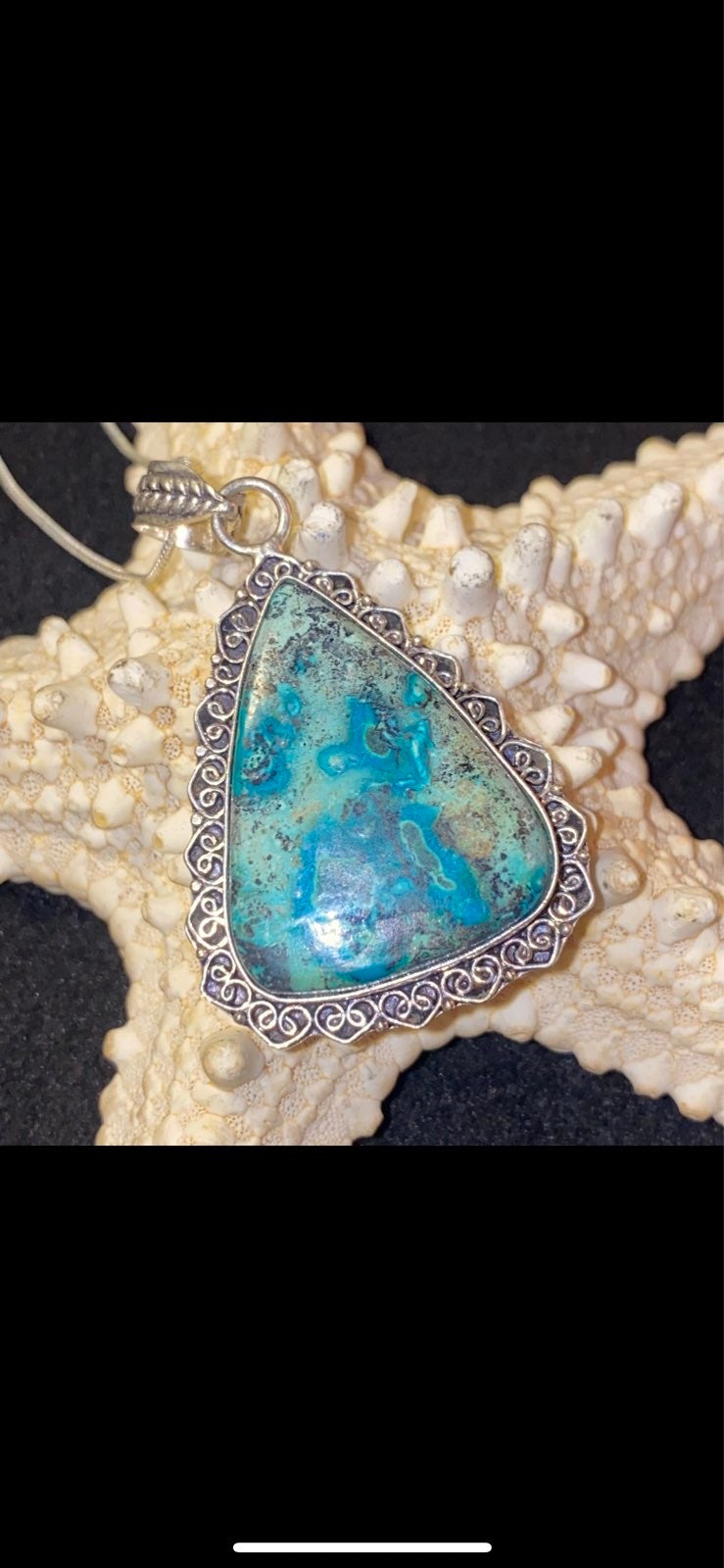 Exotic Chrysocolla Malachite handcrafted vintage statement pendant