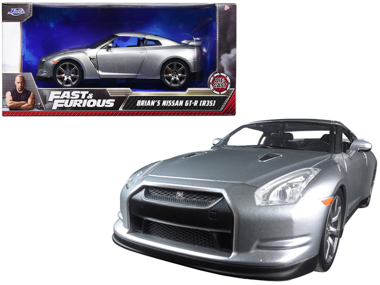 Brian's Nissan GT-R (R35) Silver Fast & Furious Movie 1/24 Diecast Model Car b