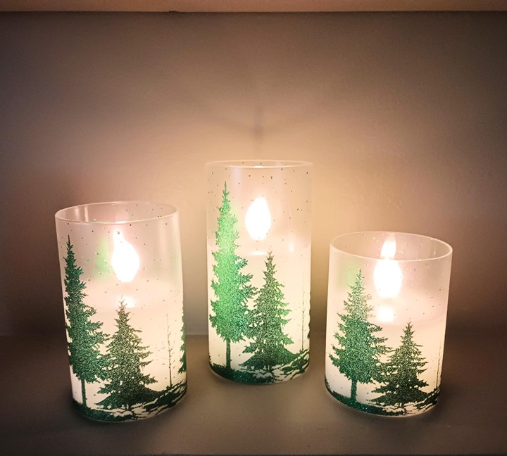 Christmas Tree Glass Flameless Candles with Remote Timer Battery Operated