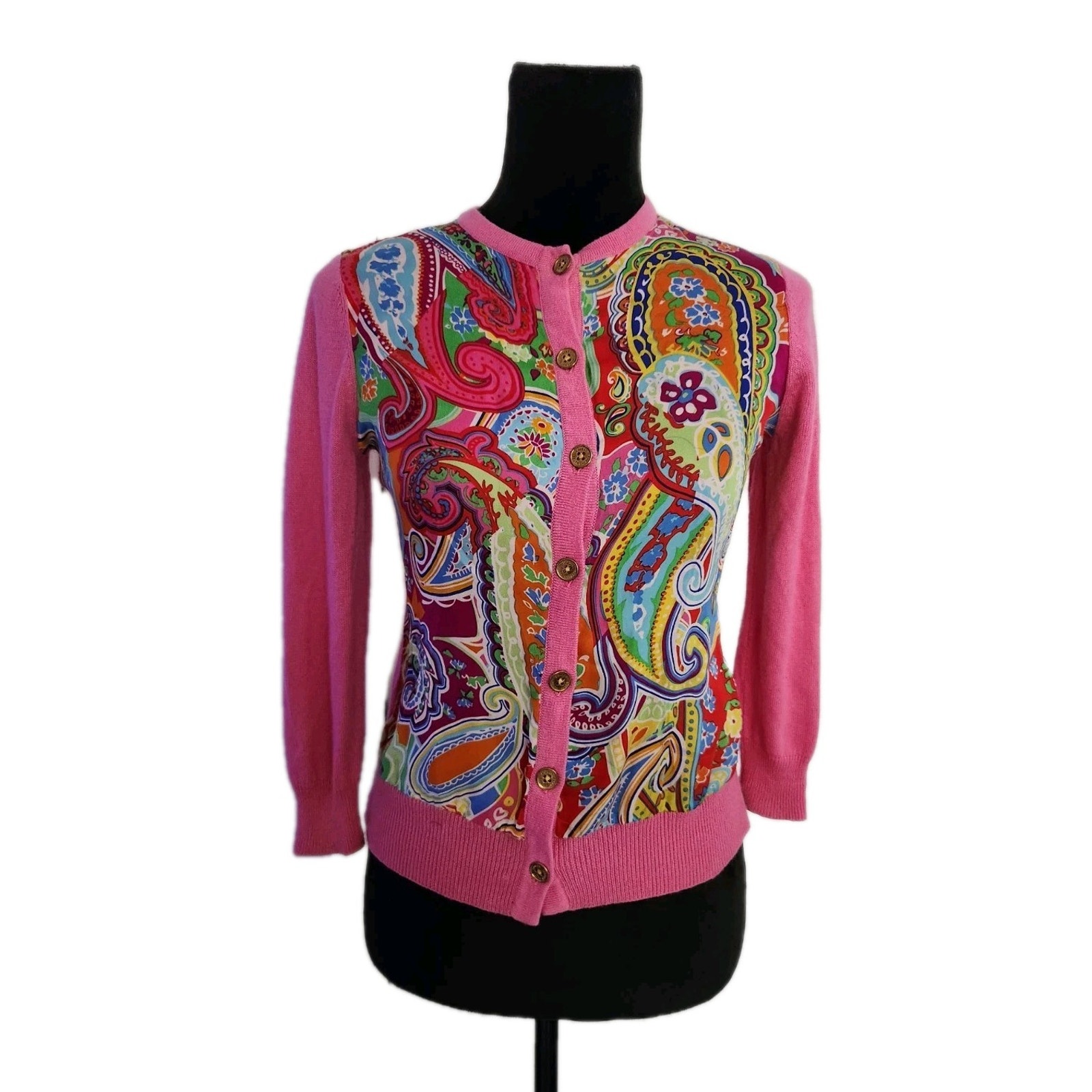 Vintage 90’s Paisley Ralph Lauren Silk Cashmere Pink Cardigan Size P small