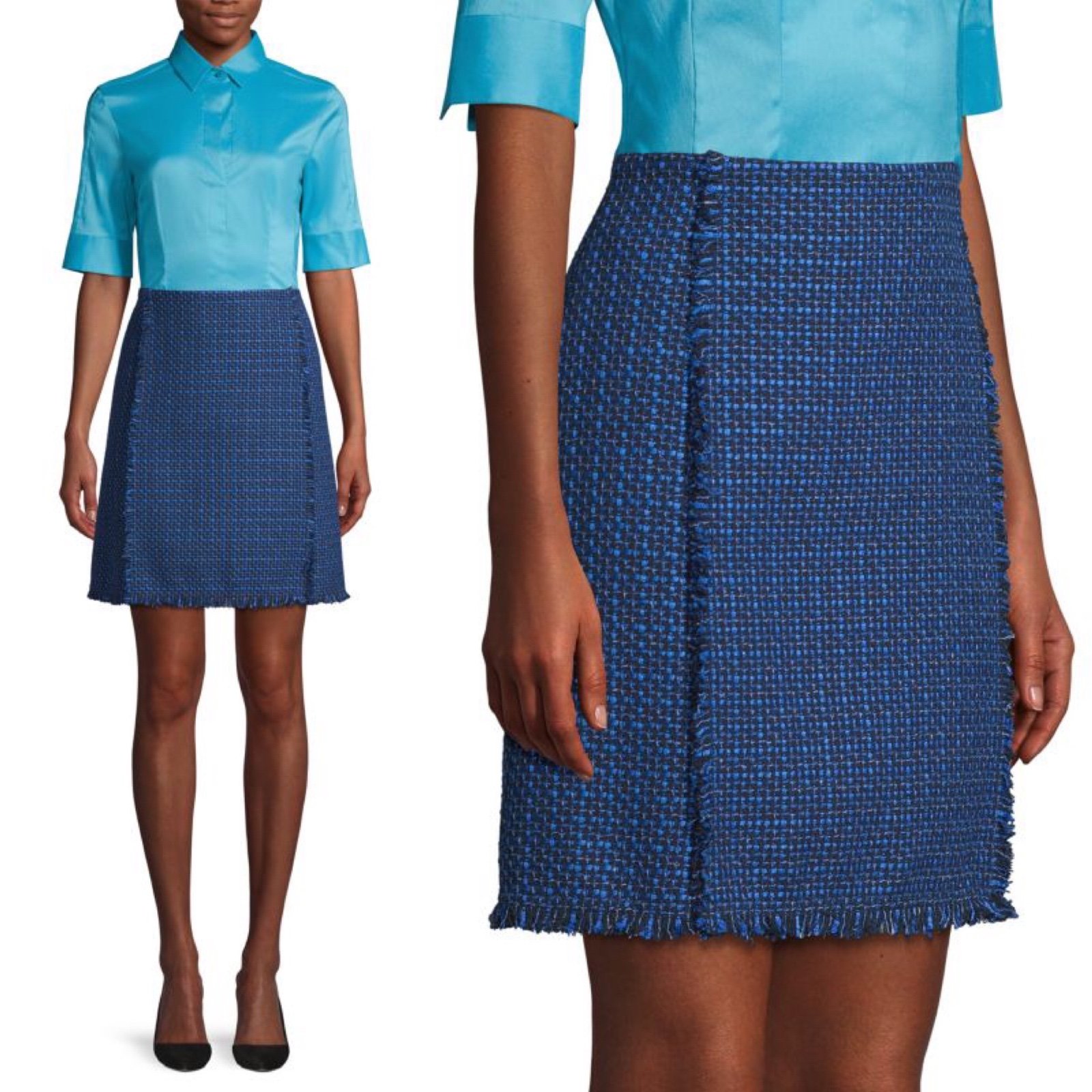 Hugo Boss Blue Vomanda Fringe Tweed Skirt 6