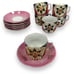 Antique Germany Pink Molded Lusterware Cups & Saucers Ornate Star Set o6 Vintage