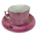 Antique Germany Pink Molded Lusterware Cups & Saucers Ornate Star Set o6 Vintage