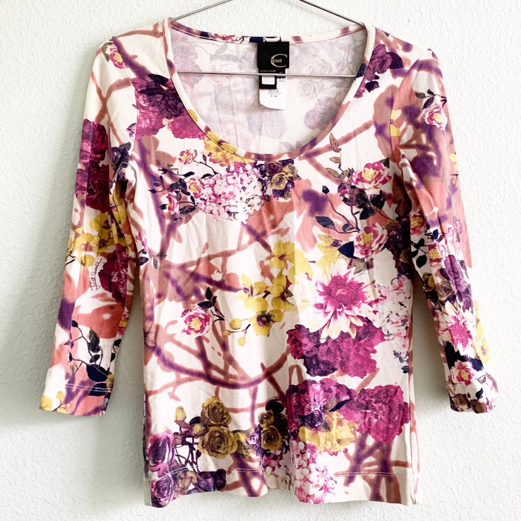 JUST CAVALLI vintage floral multicolor woman’s top shirt blouse Small