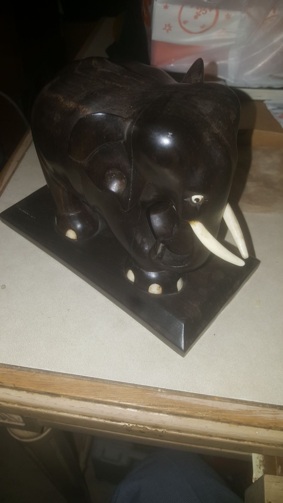 Ebony hand carved wooden elephant