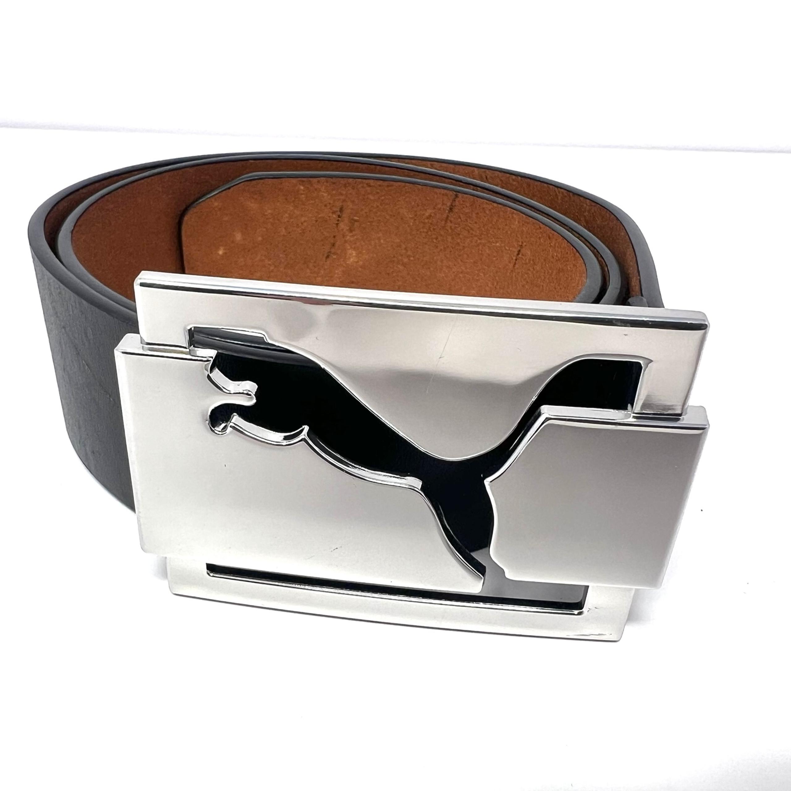 Puma Men’s Square Buckle Silver Tone Golf Belt Sz S 80cm Black Leather NWOT