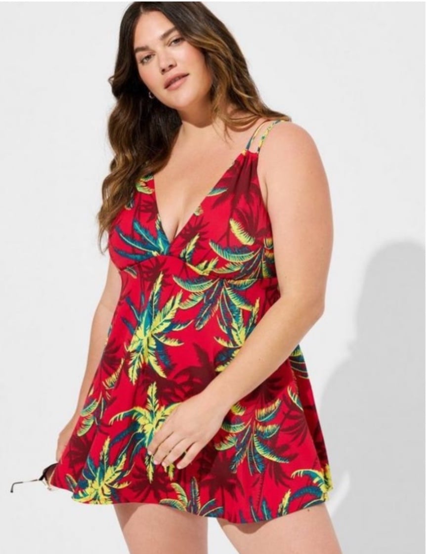 NWT TORRID Retro Wireless Plunge Skirted Swimsuit