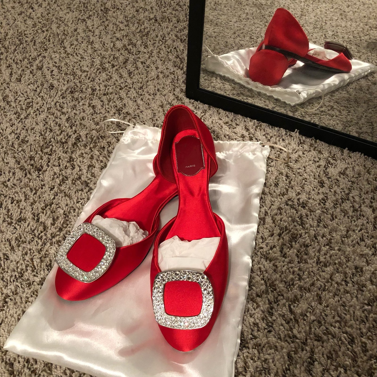 Christmas Red Satin Strass Chips Ballerina Ballet D'orsay Flats Size 38