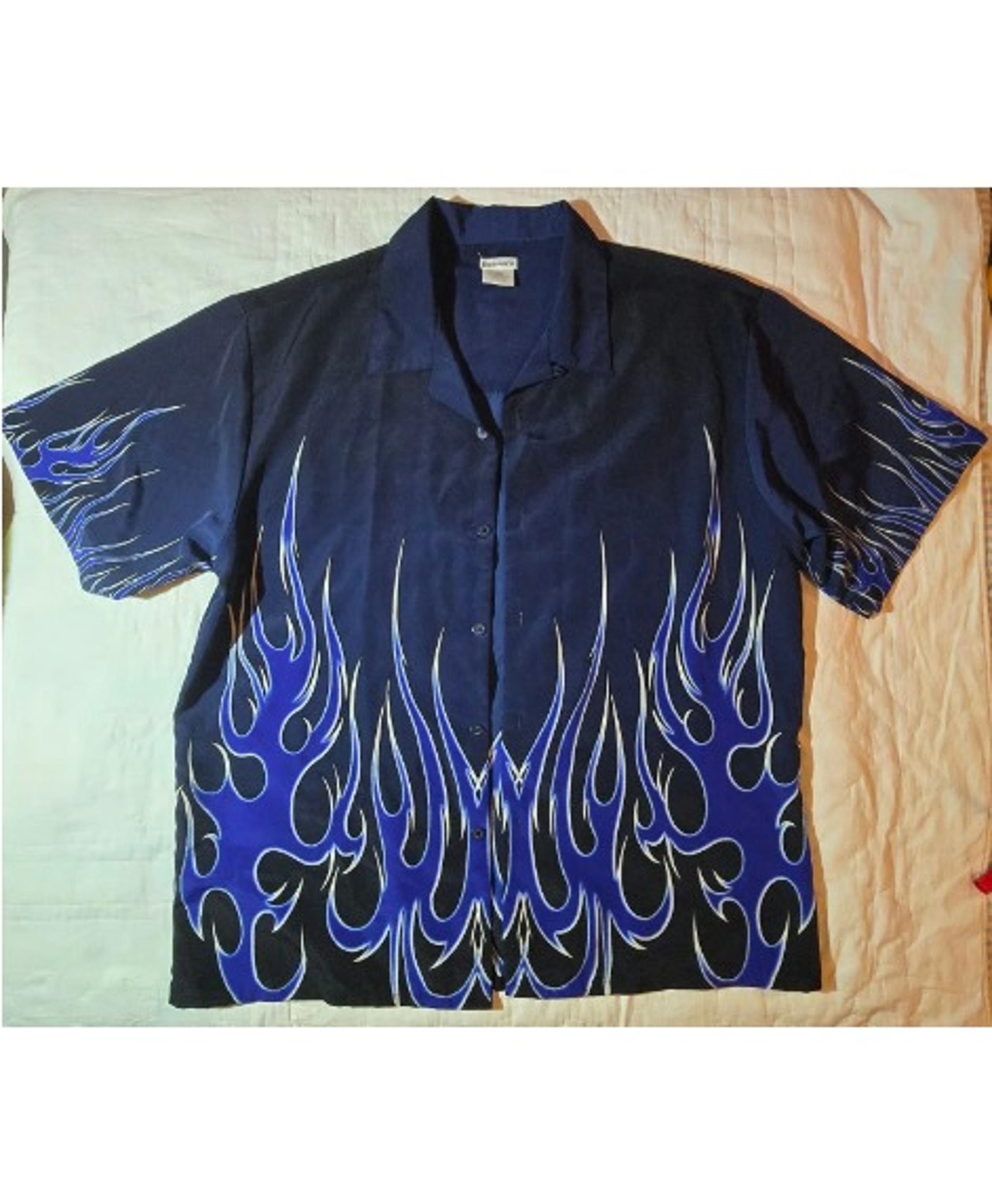 Vintage 2000s No Boundaries Blue Flame Button Up Shirt Men's Large