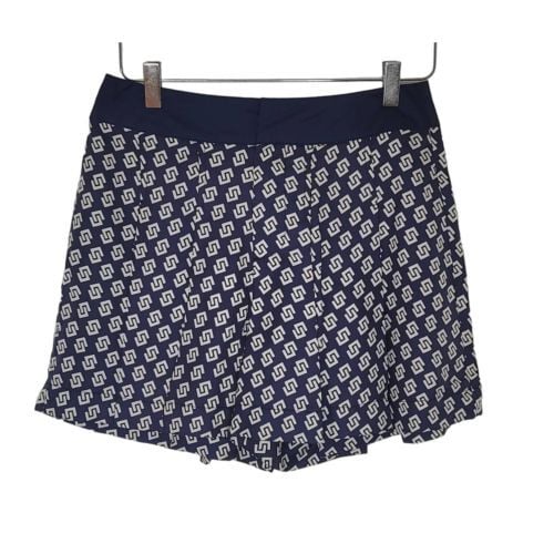 Julie Brown NYC Cabo Silk Shorts 4 Navy Blue Mykonos Print Pleated Resort Summer