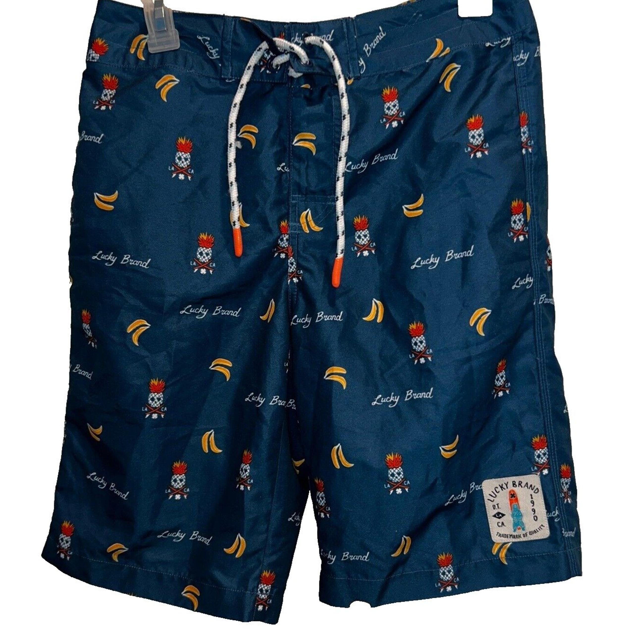 Lucky Brand Boys Board Shorts size 18 Skull Pineapple Blue Green Swimming