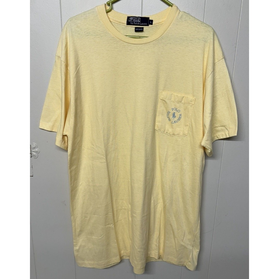 Vtg Polo Ralph Lauren Pony Pocket T-Shirt Made In USA Single Stitch Men L EUC