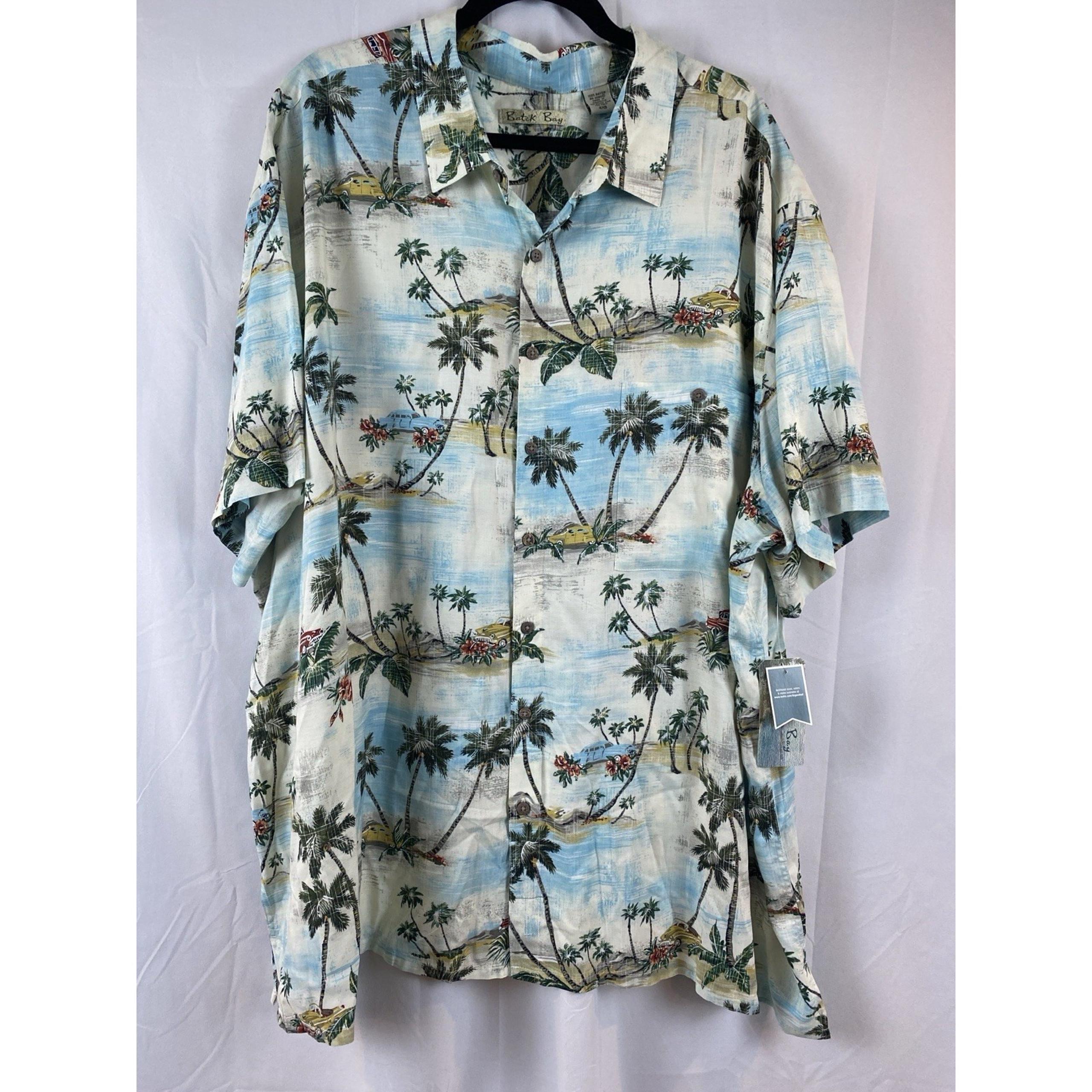 New Old Stock 2009 Batik Bay 4XB 100% Rayon Aqua Hawaiian Button Up Shirt