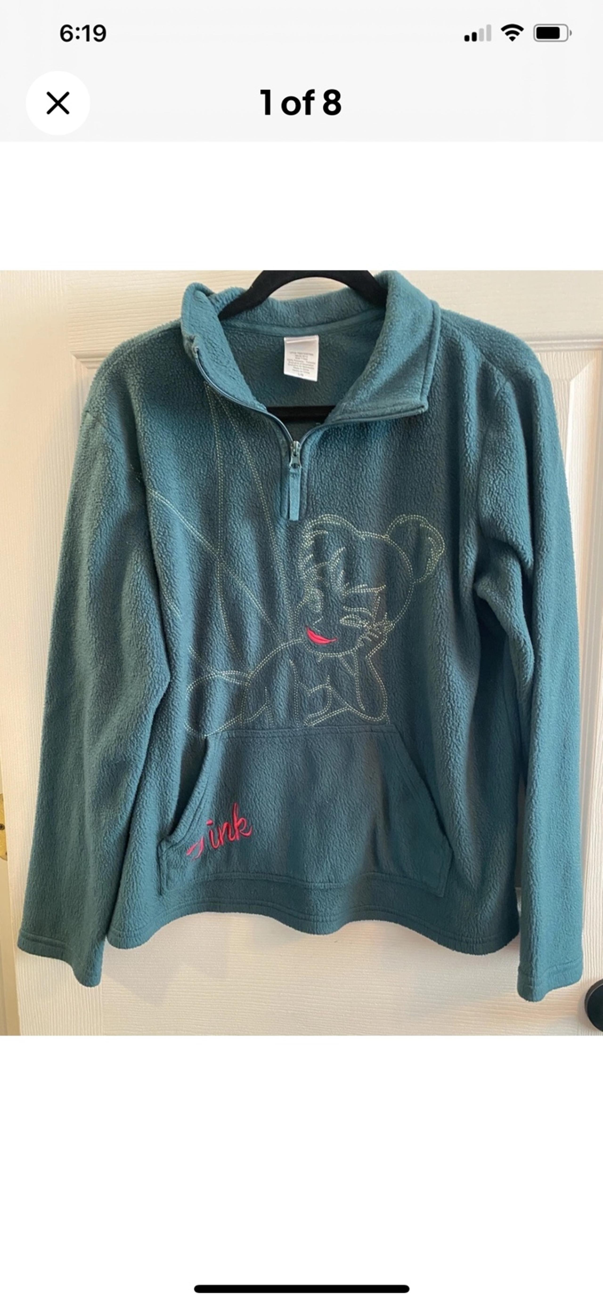 Disney Green Tinkerbell Fleece Pullover Upper Zipper Jacket Women Size: Large
