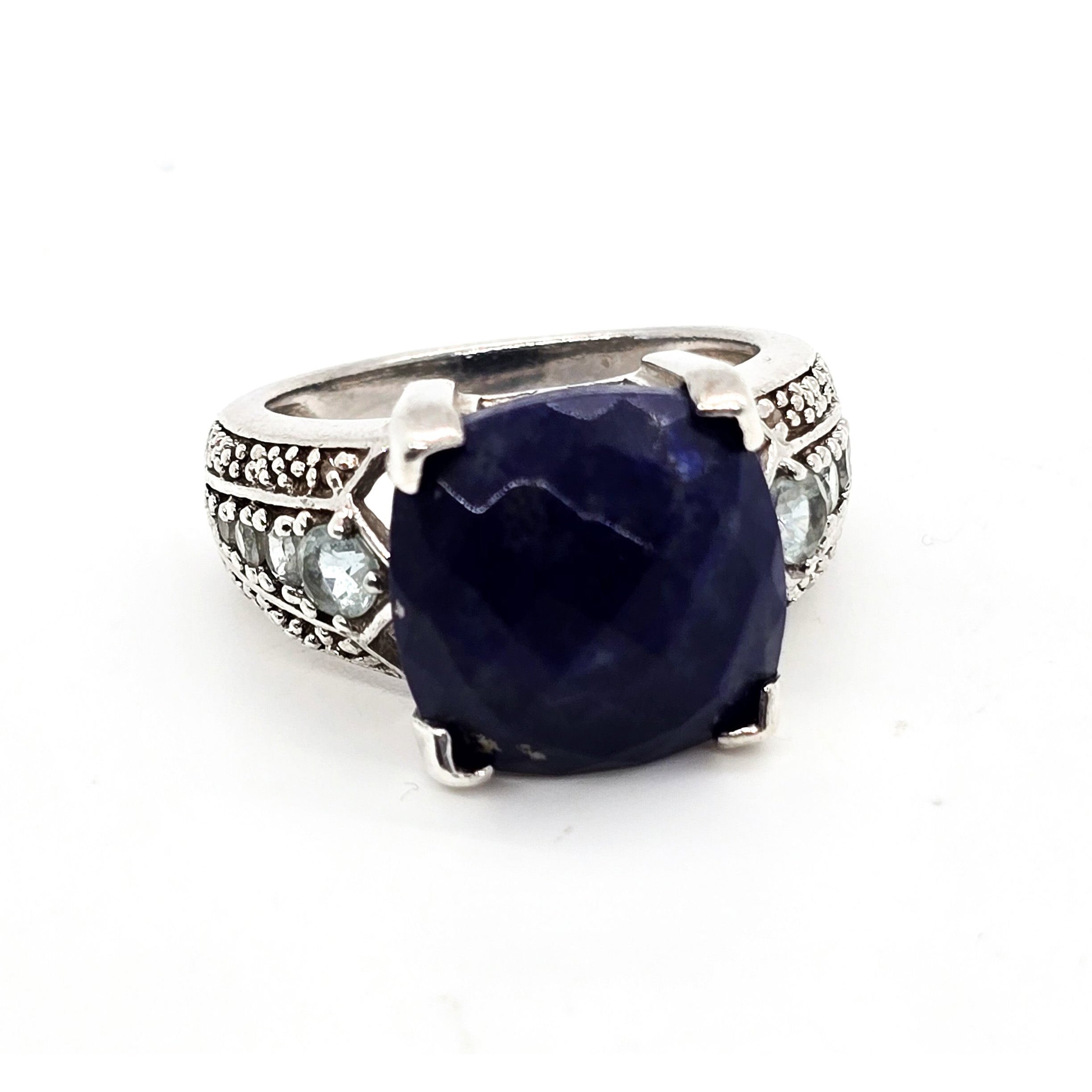 Fadi Faceted Lapis Lazuli and blue topaz large sterling silver statement ring s