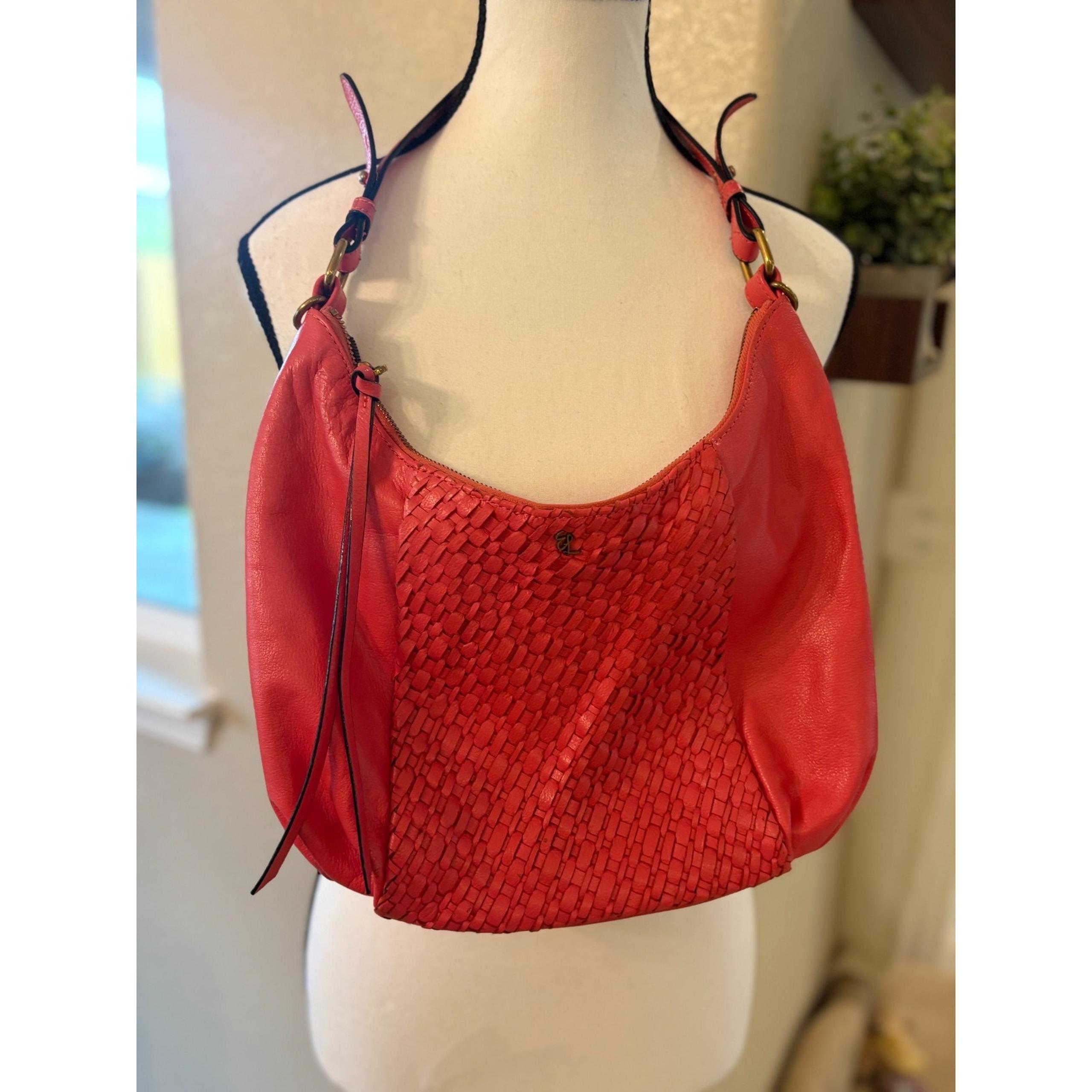 Elliott Lucca Leather Basket Weave Slouchy Hobo Coral Pink