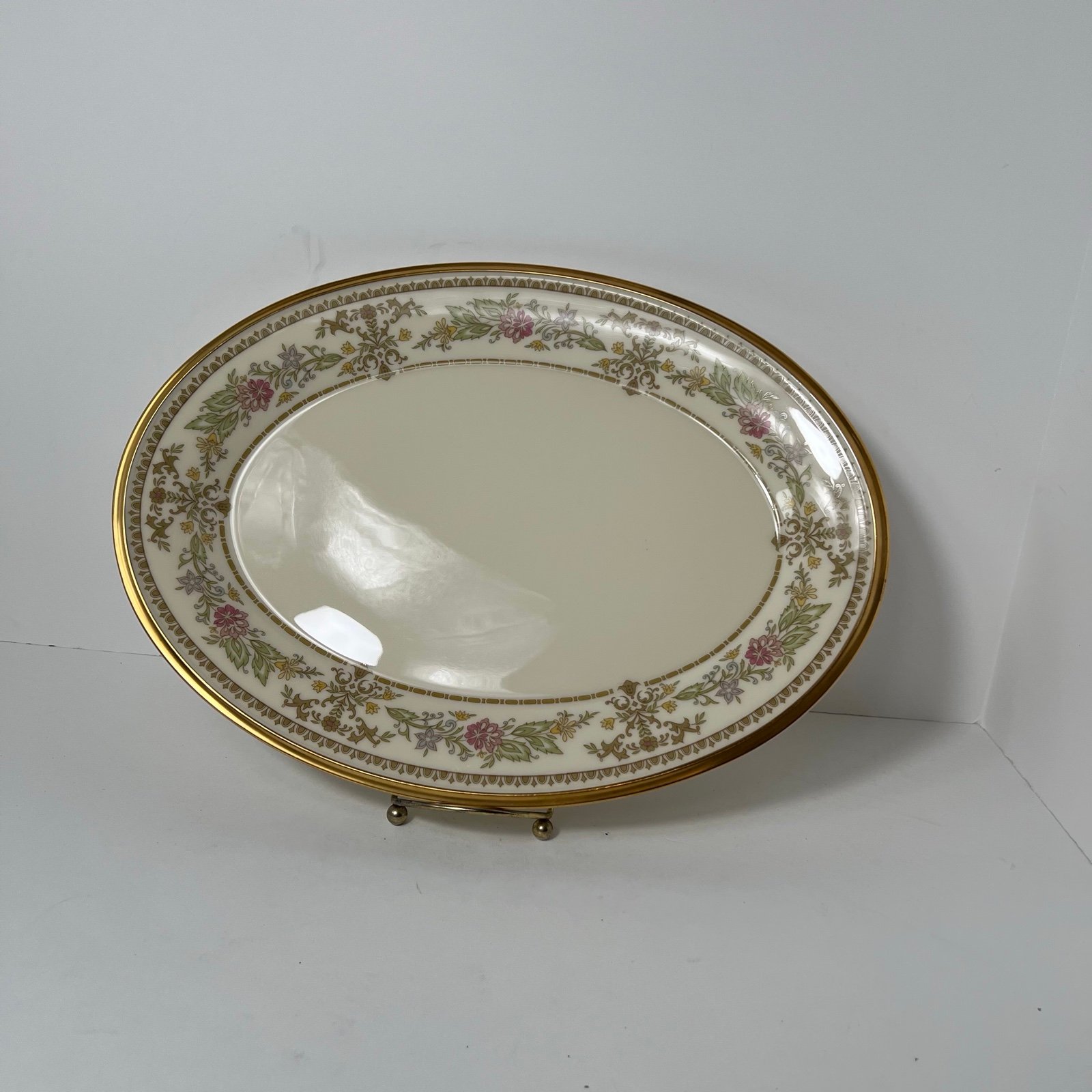 Lenox Castle Garden Serving Platter Oval Fine China Gold Rim 14 x 10.5”