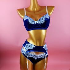 Velvet royal blue and white lingerie set