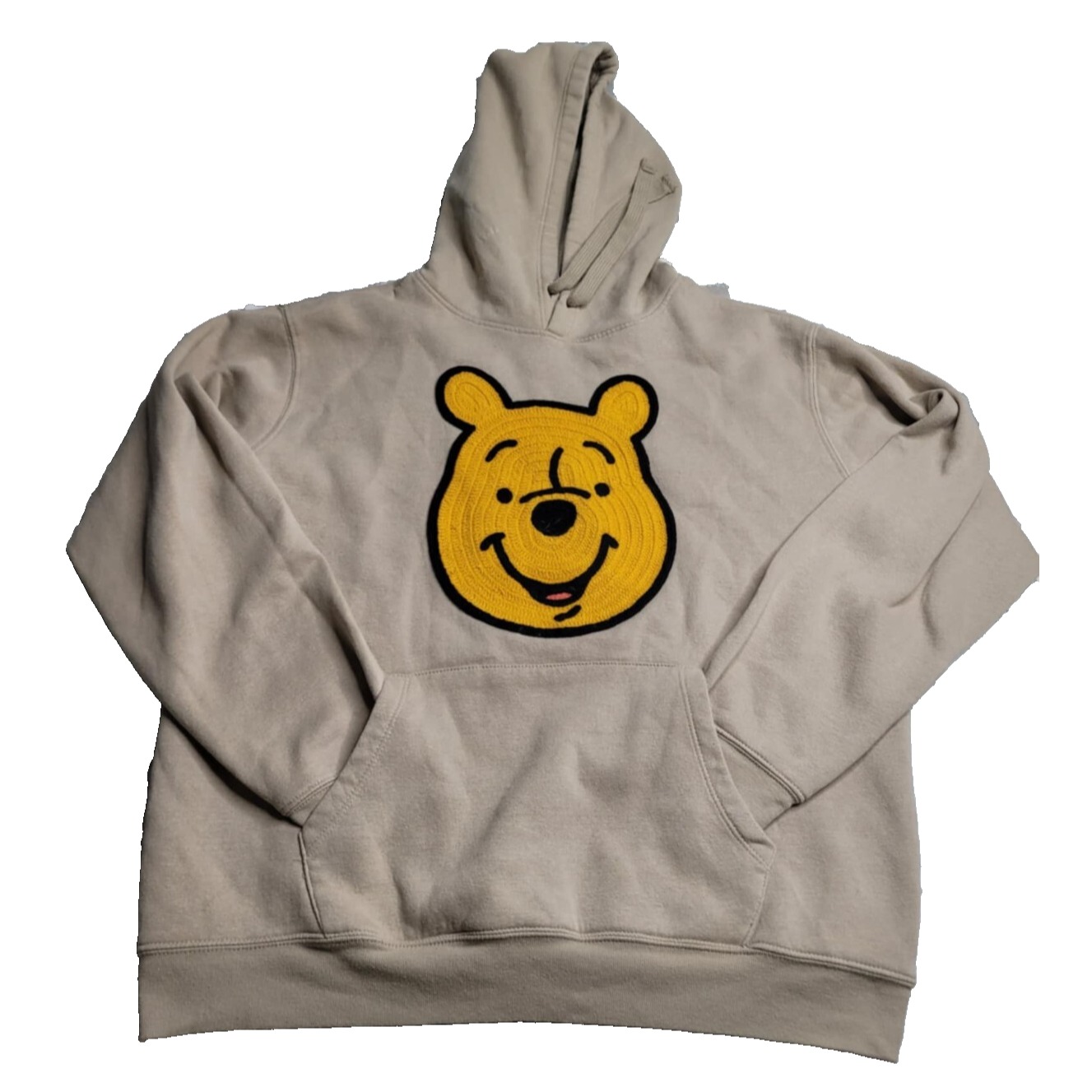 Disney Winnie the Pooh Hooded Sweatshirt Large Knitted Face Tan