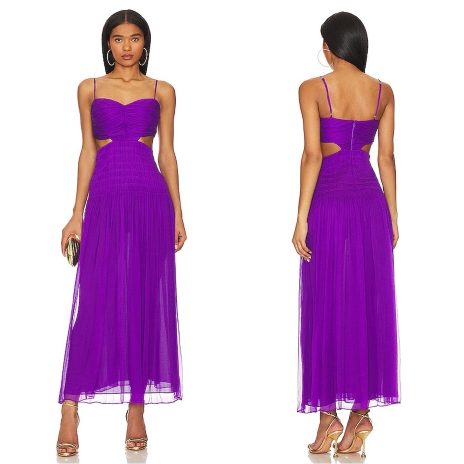 Shona Joy Malina Ruched Cutout Smocked Midi Dress in Purple Pale Size 4