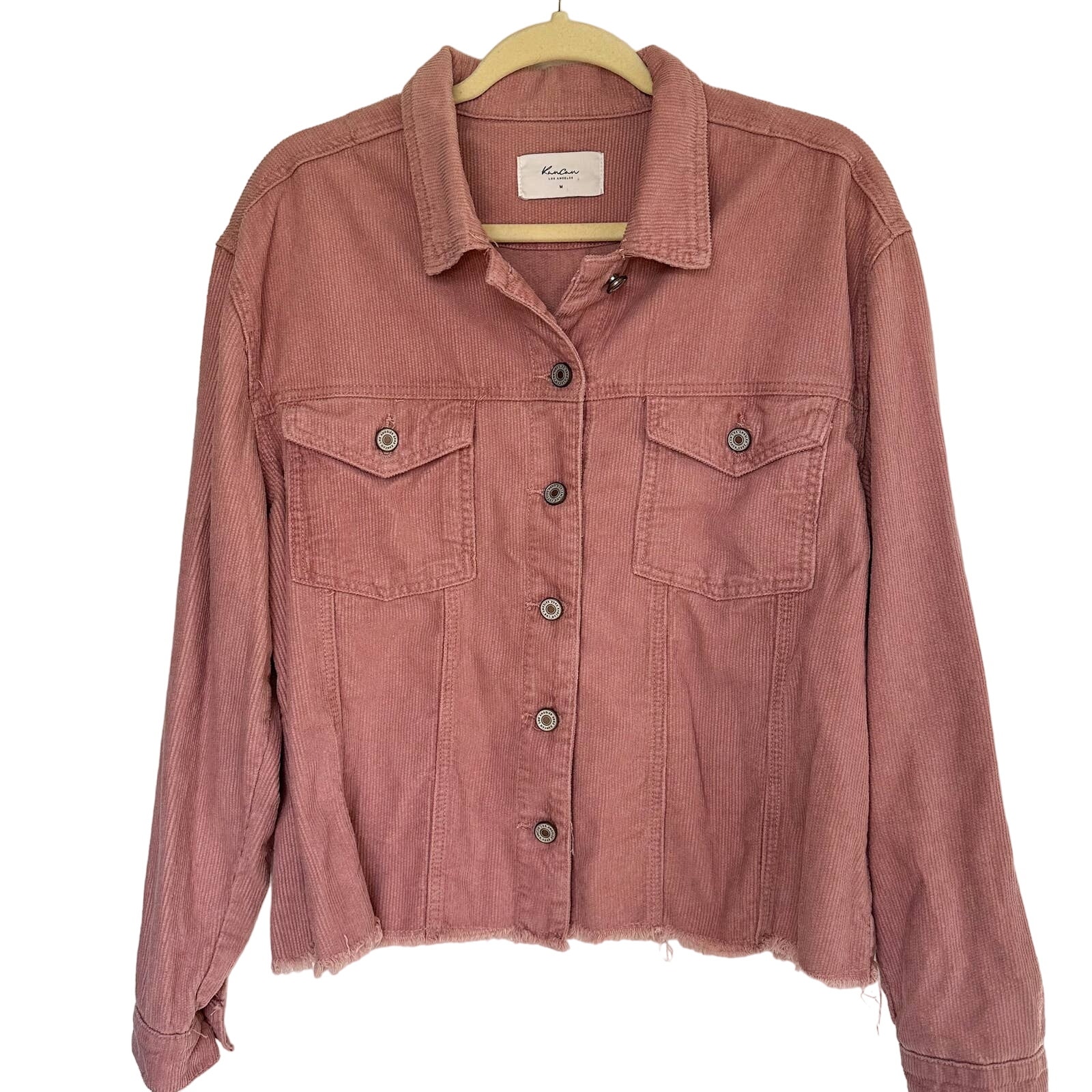 Kancan Lightweight Fall Jacket Trucker Jacket 100% Cotton with Raw Hem Medium