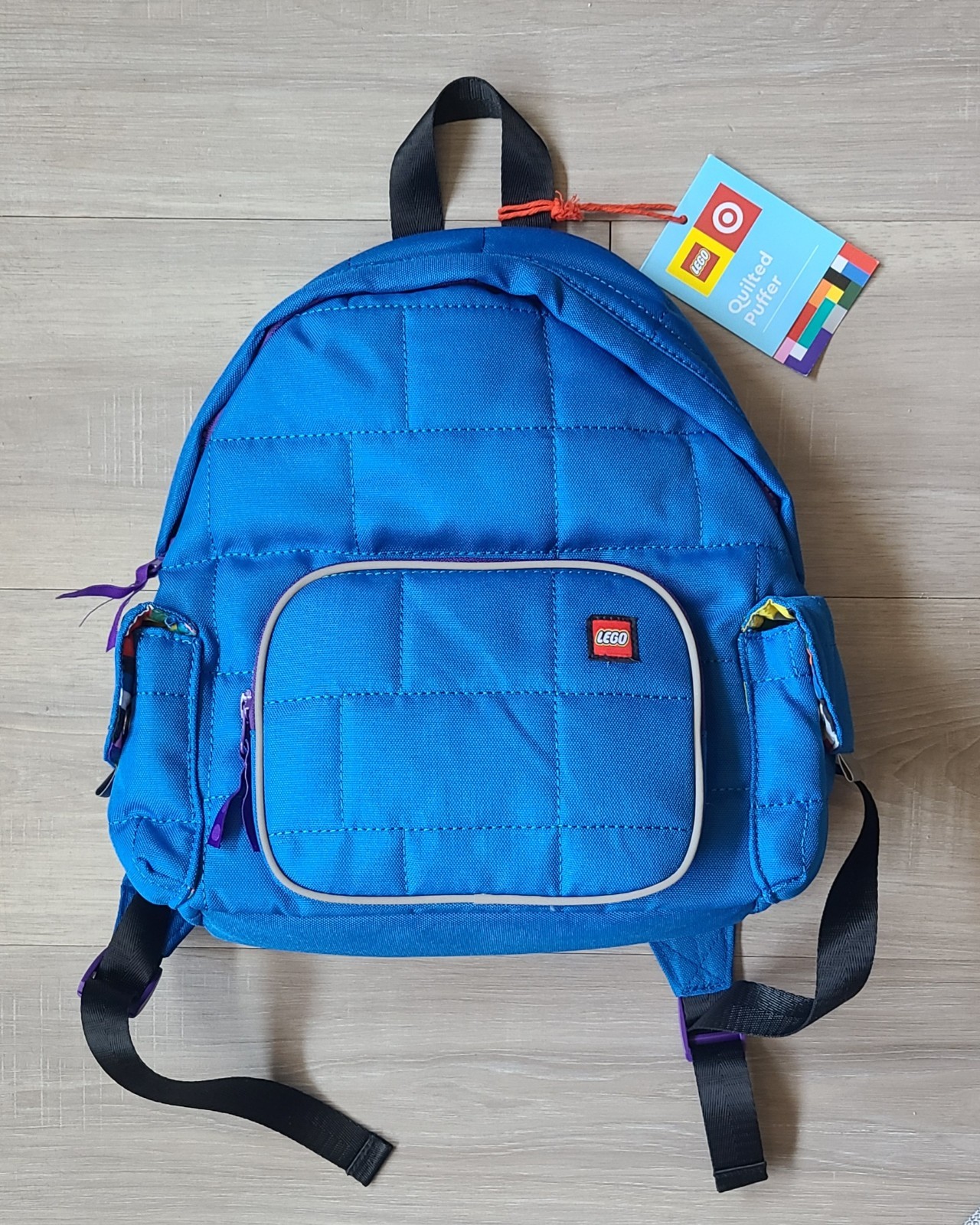 NWT Lego Boys Blue Backpack Quilted Puffer Bag Brick Schoolbag 13