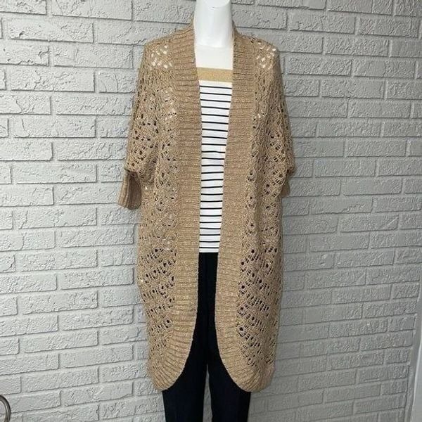 OSO Casual Open Front Tan Crocheted Cardigan Size M