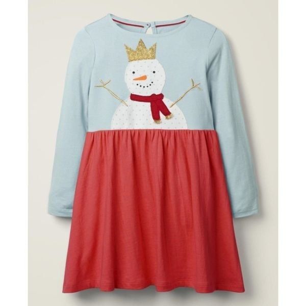 Mini Boden Snowman Crown Appliqué Dress Sz 5-6