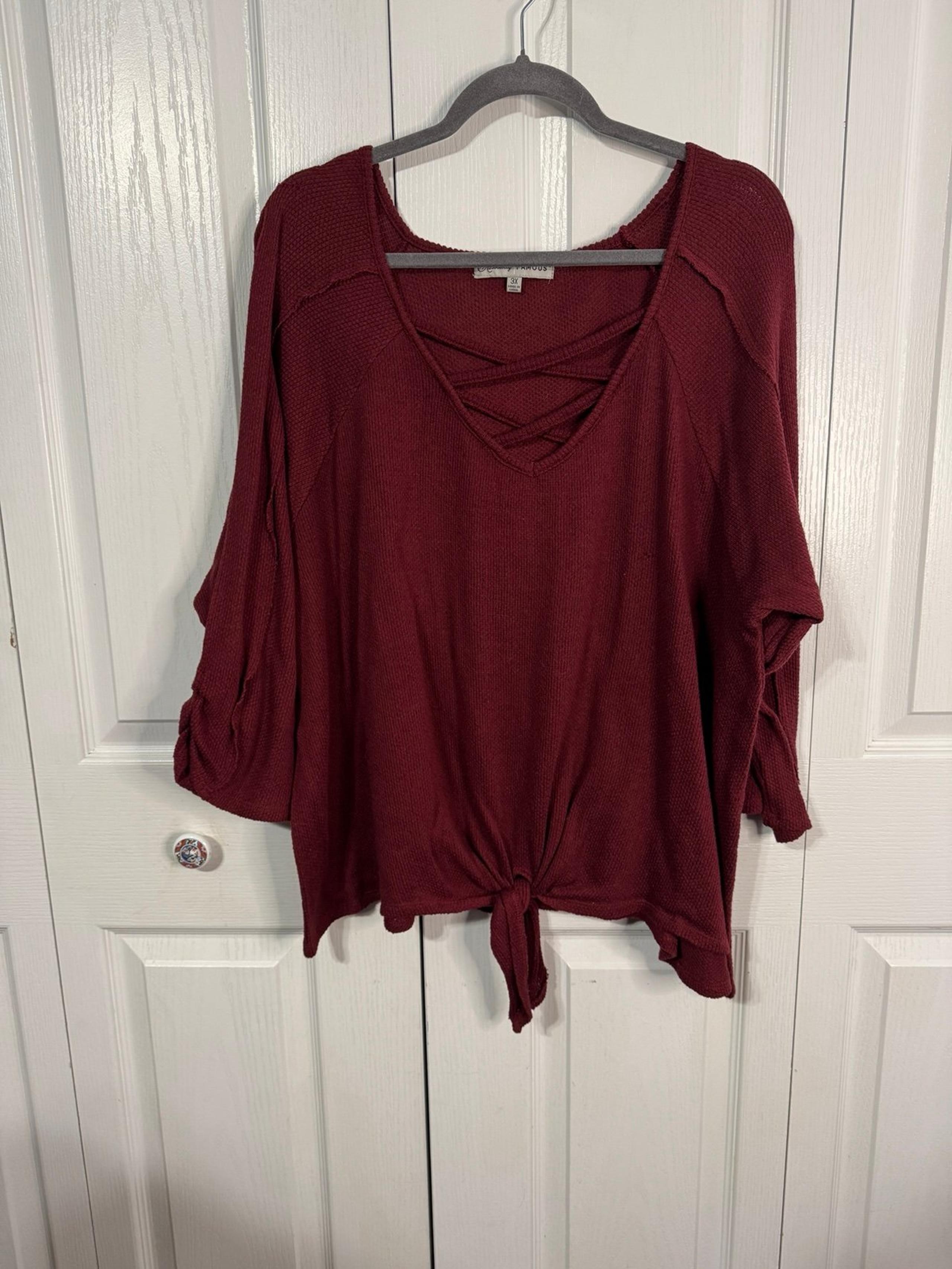Absolutely Famous maroon 3/4 sleeve knot blouse size 3XL