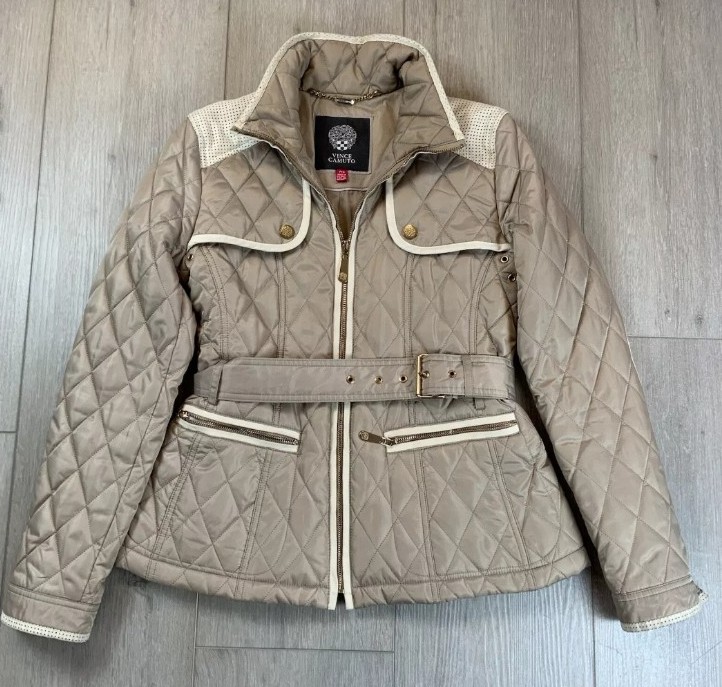 Vince Camuto Classic Transitional Quilted Jacket Tan & Beige size large