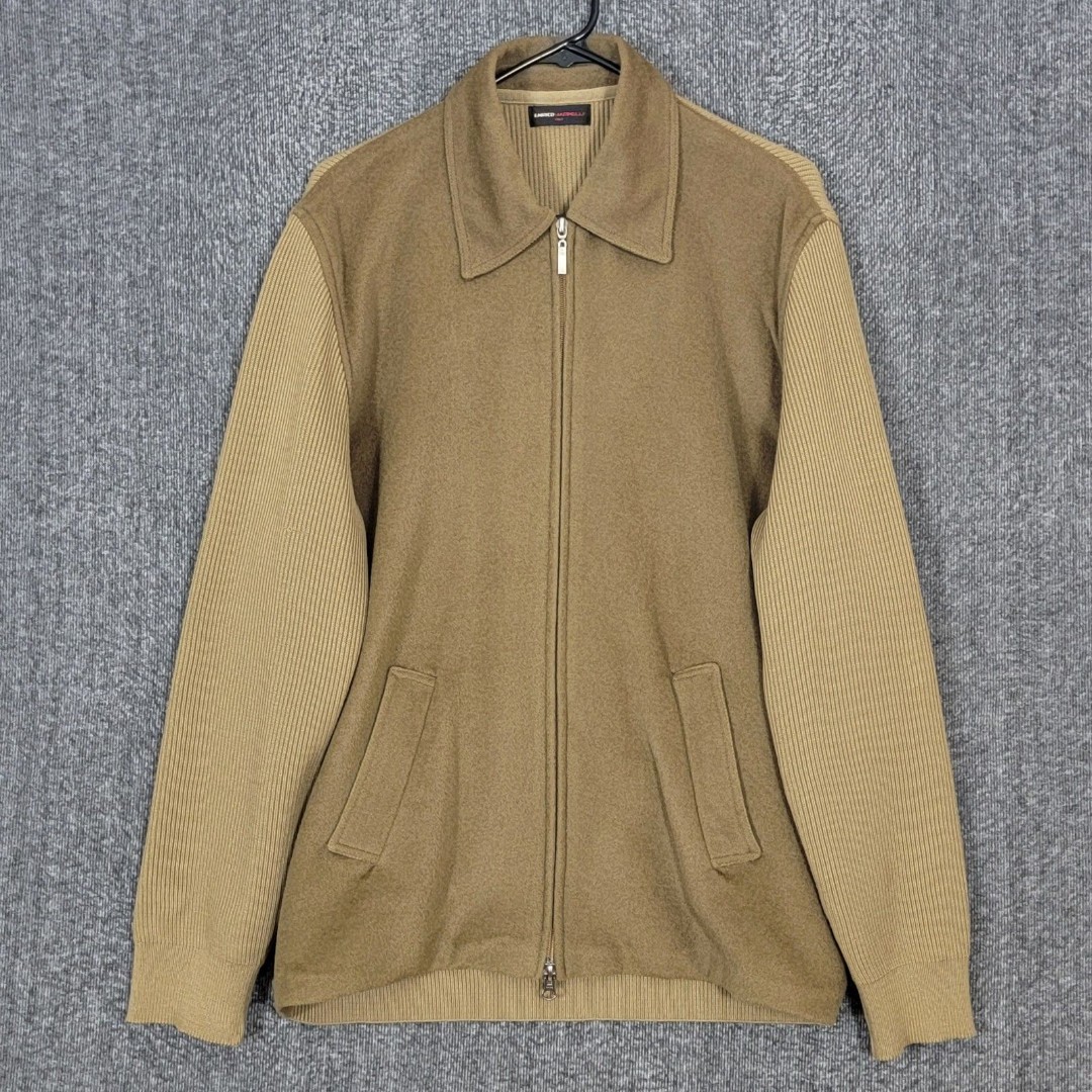 Enrico Marinelli Jacket Mens Large Brown Full Zip Wool Knit Made In Italy