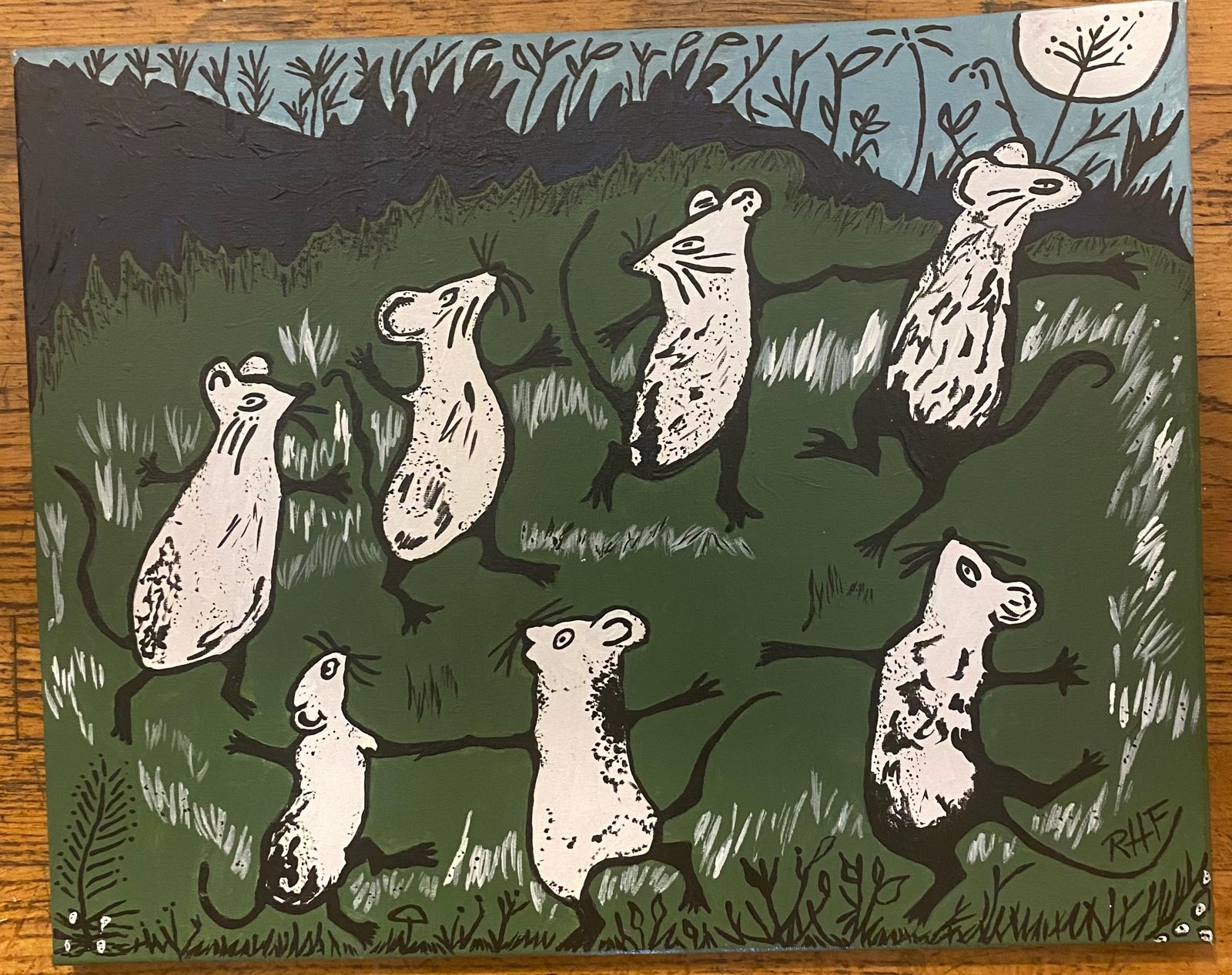 Graphic Mice Dancing in the Field Painting 16X20
