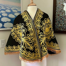 Vintage 1960's Wool Cape with Yellow Embroidery