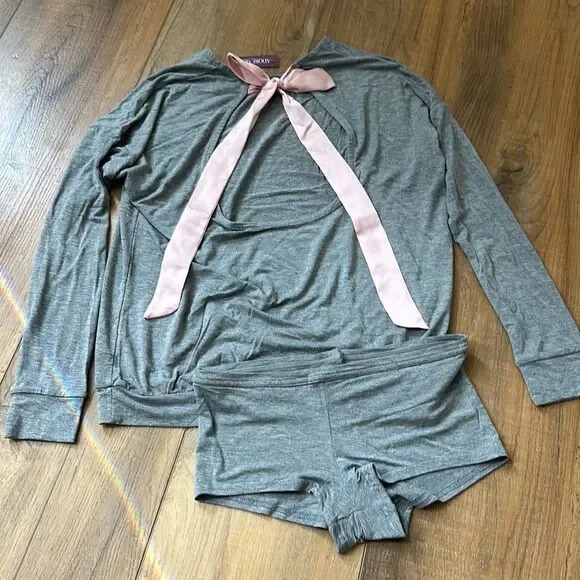 Pajama Set Womens XS Extra Small Gray Coquette Lounge Sleepwear Loungew