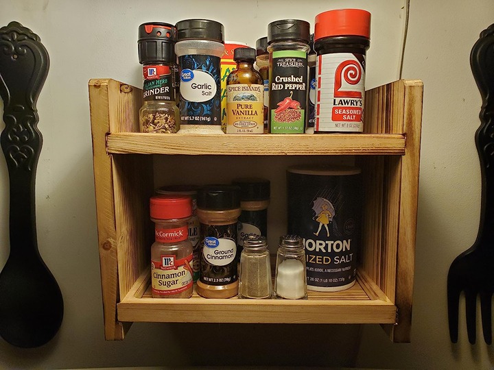 2-Tier Wood Spice Rack, a countertop organizer for kitchen and bathroom storage