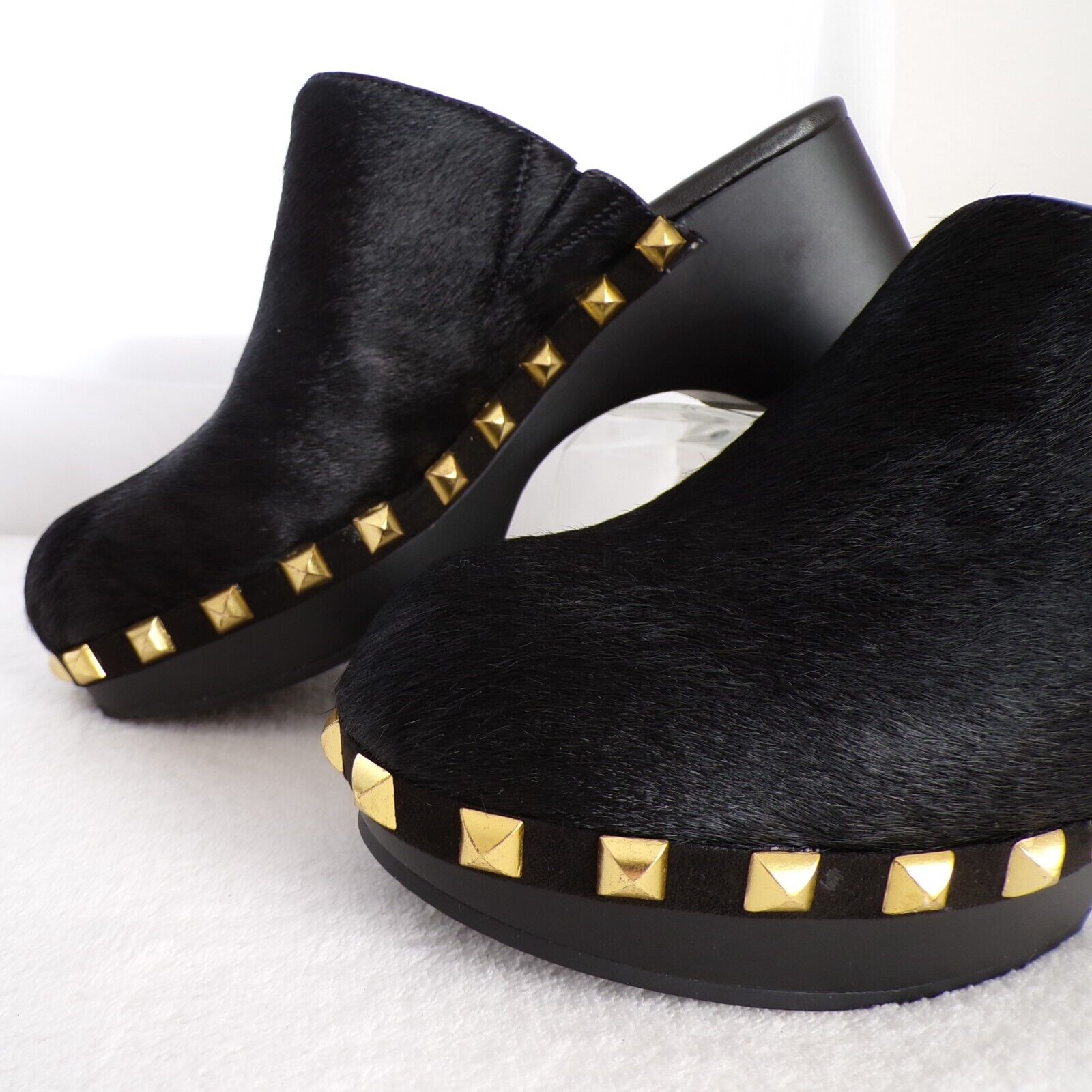 INC Calf Hair Dressy Gold Studded Closed Toe Mule Slip On Clog Sandal Cianna NIB
