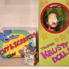 The Simpsons talking Krusty doll Itchy and Scratchy sweatshirt and Krusty watch