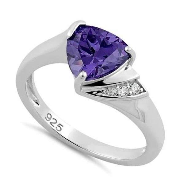 Sterling Silver Elegant Trillion Cut Amethyst CZ Ring Size 10 New